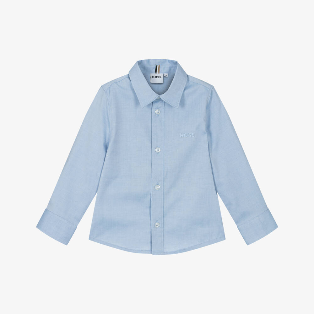 BOSS-Boys Classic Blue Cotton Shirt | Childrensalon Outlet