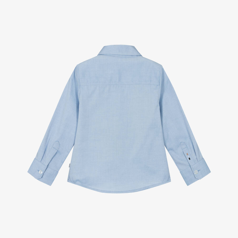 BOSS-Boys Classic Blue Cotton Shirt | Childrensalon Outlet