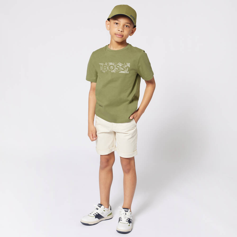 BOSS-Boys Classic Ivory Twill Shorts | Childrensalon Outlet