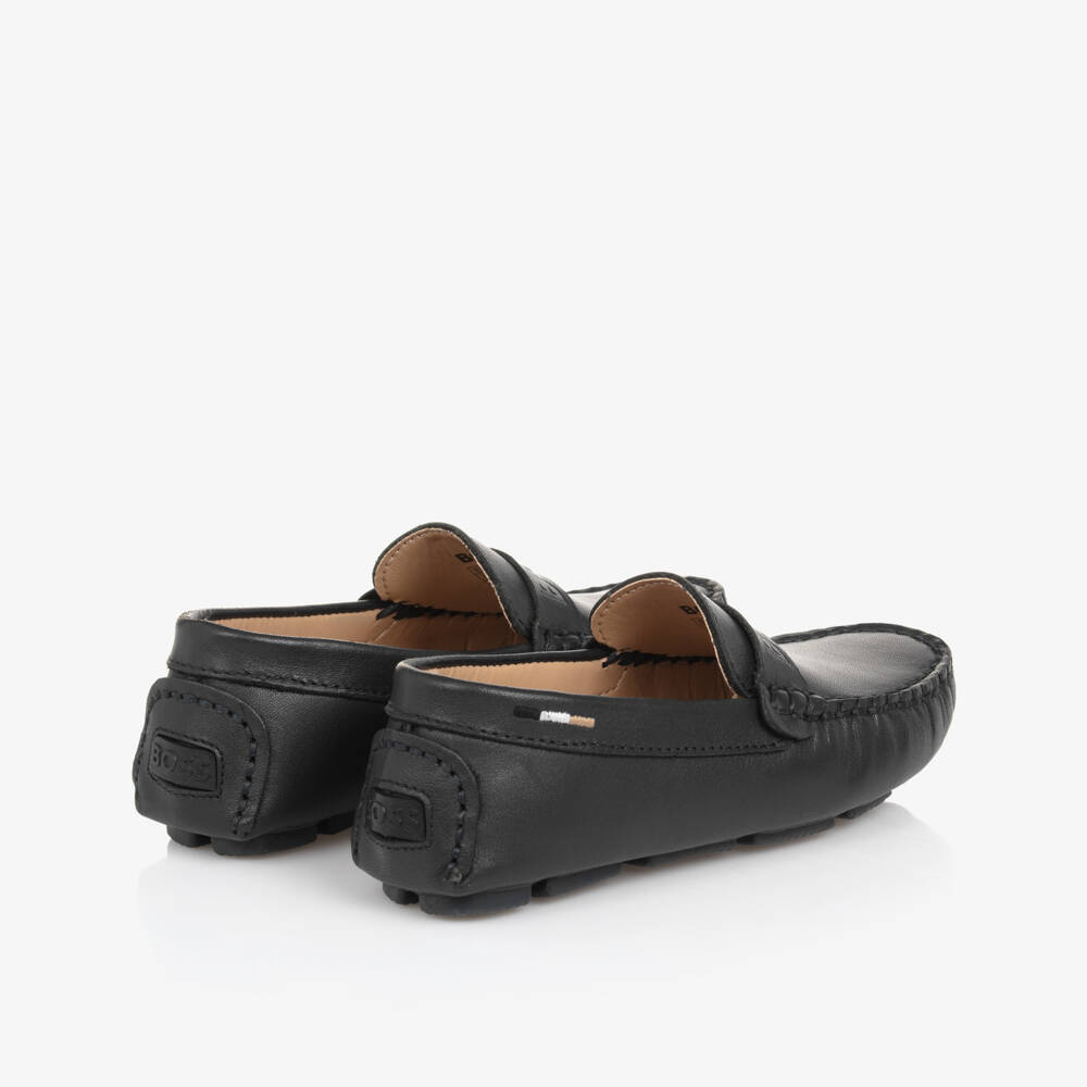 BOSS-Boys Classic Navy Leather Loafers | Childrensalon Outlet