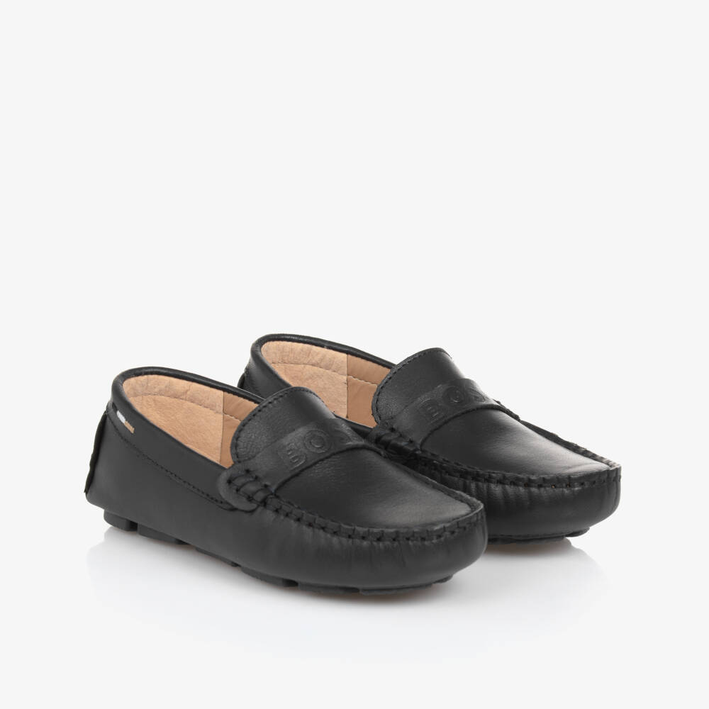 BOSS-Boys Classic Navy Leather Loafers | Childrensalon Outlet
