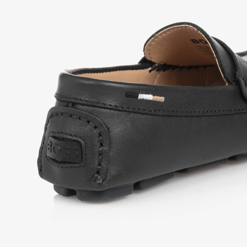 BOSS-Boys Classic Navy Leather Loafers | Childrensalon Outlet