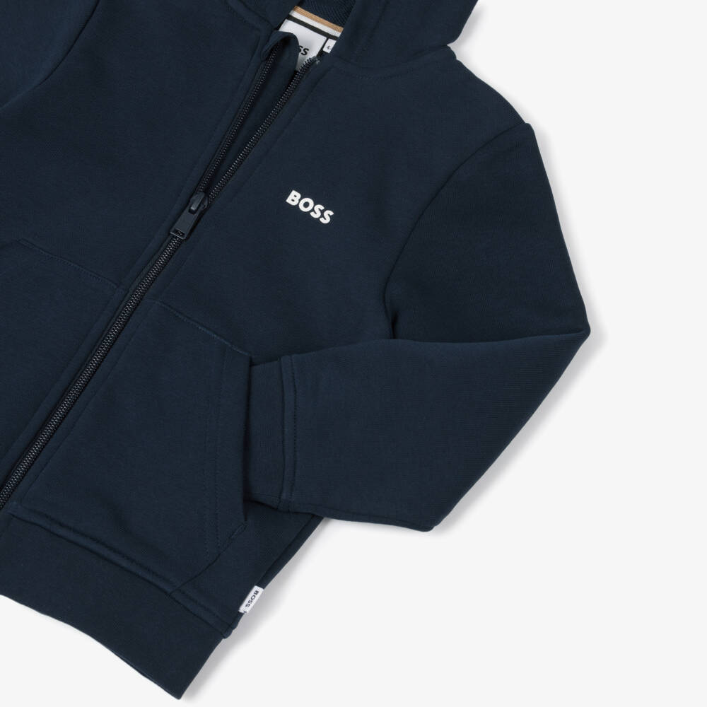 BOSS-Boys Classic Navy Zip-Up Sweatshirt | Childrensalon Outlet