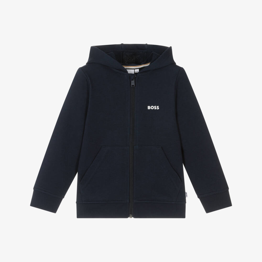 BOSS-Boys Classic Navy Zip-Up Sweatshirt | Childrensalon Outlet