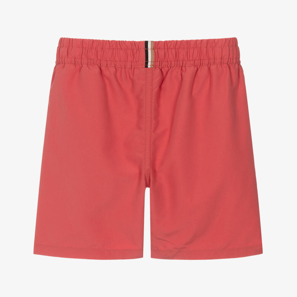 BOSS-Boys Classic Red Swim Shorts with White Logo Print | Childrensalon Outlet
