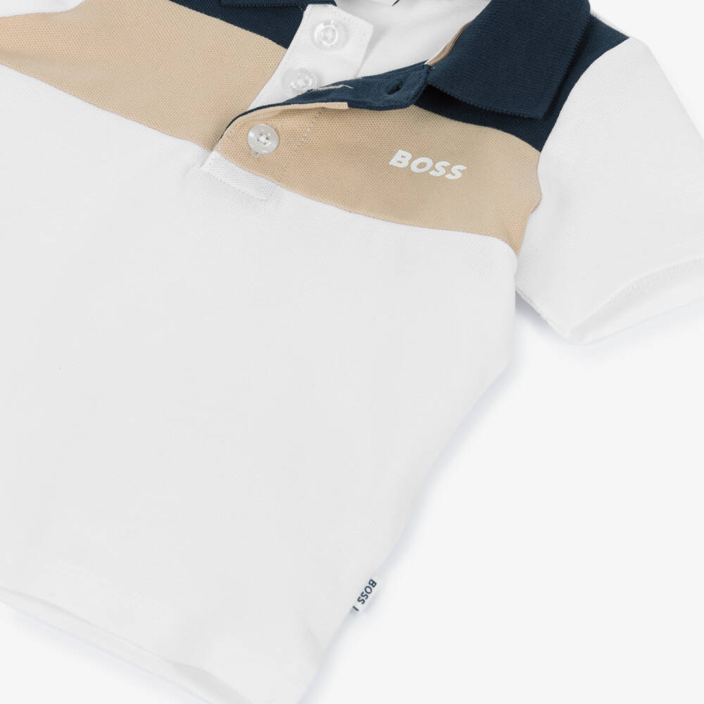 BOSS-Boys Classic White Colorblock Polo | Childrensalon Outlet