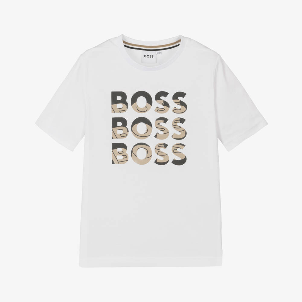 BOSS-Boys Classic White Cotton Tee | Childrensalon Outlet