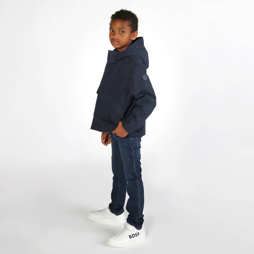 BOSS-Boys Classic White Leather & Canvas Sneakers | Childrensalon Outlet