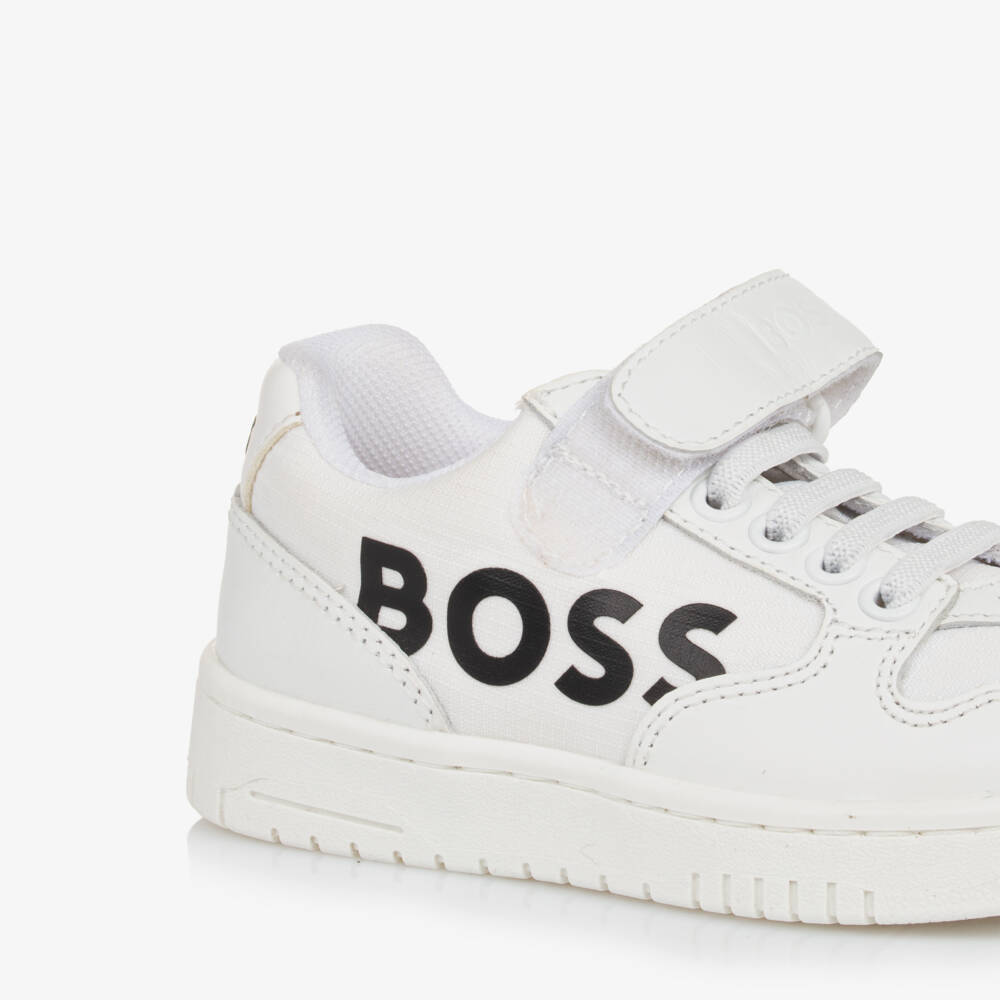 BOSS-Boys Classic White Leather & Canvas Sneakers | Childrensalon Outlet