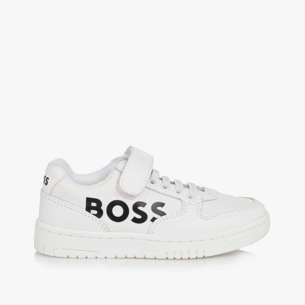 BOSS-Boys Classic White Leather & Canvas Sneakers | Childrensalon Outlet