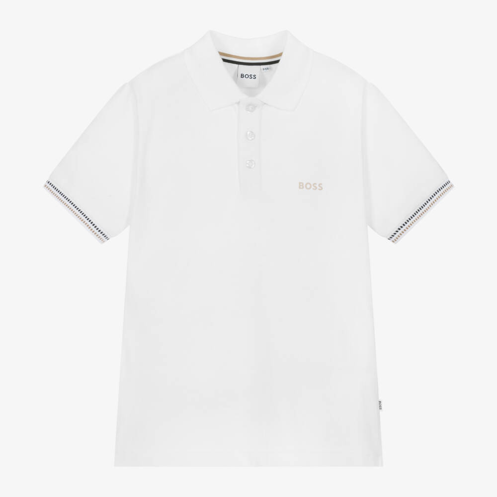 BOSS-Boys Classic White Polo Tee | Childrensalon Outlet