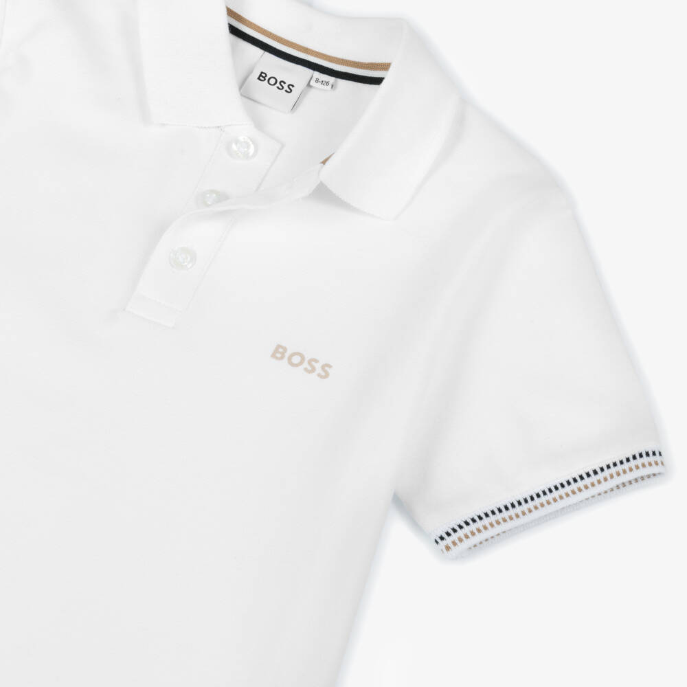 BOSS-Boys Classic White Polo Tee | Childrensalon Outlet