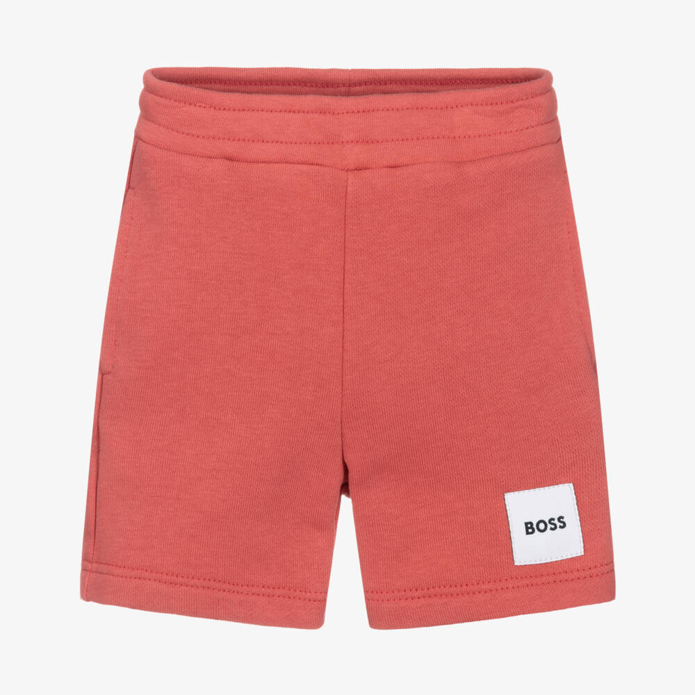 BOSS-Boys Coral Red Cotton Jersey Shorts | Childrensalon Outlet