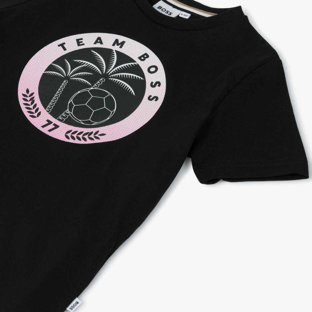 BOSS-تي شيرت قطن أسود برسومات للأولاد | Childrensalon Outlet