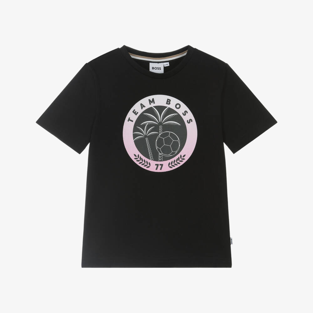 BOSS-Футболка из хлопка с графикой для мальчиков черная | Childrensalon Outlet