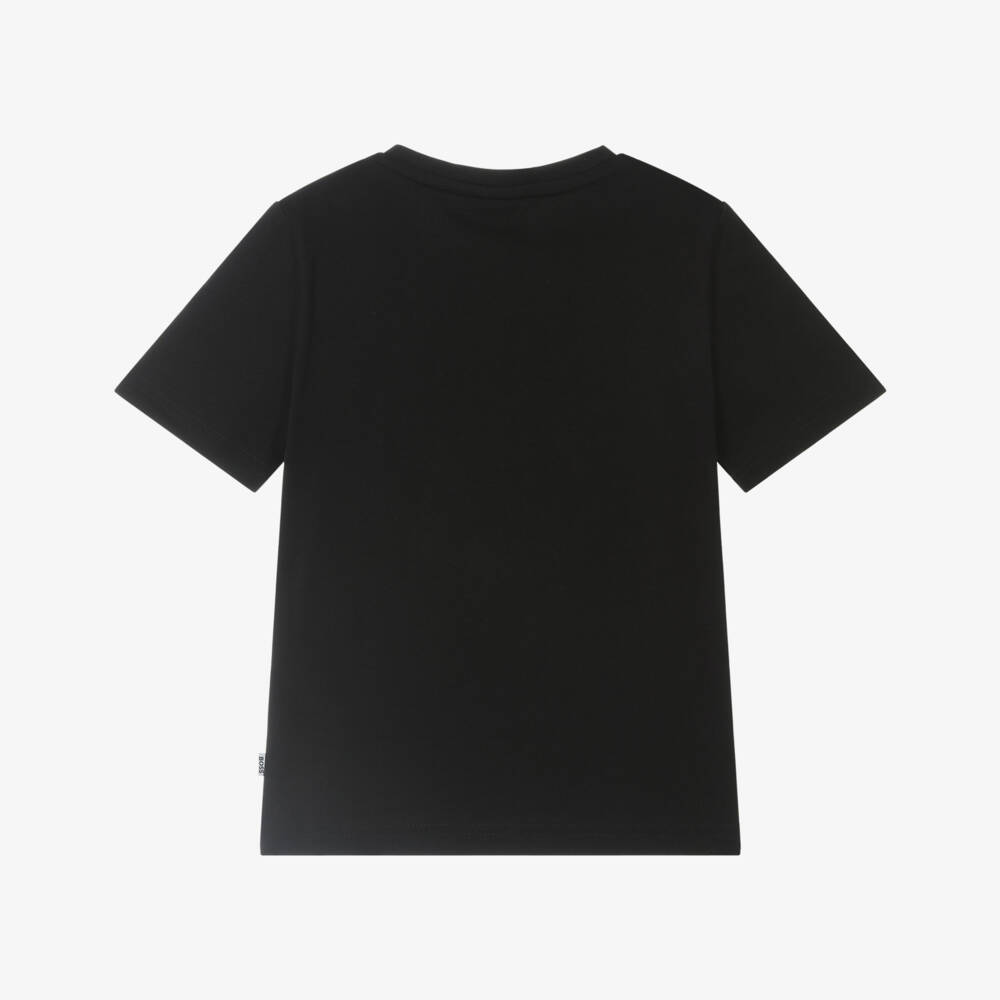 BOSS-تي شيرت قطن أسود برسومات للأولاد | Childrensalon Outlet