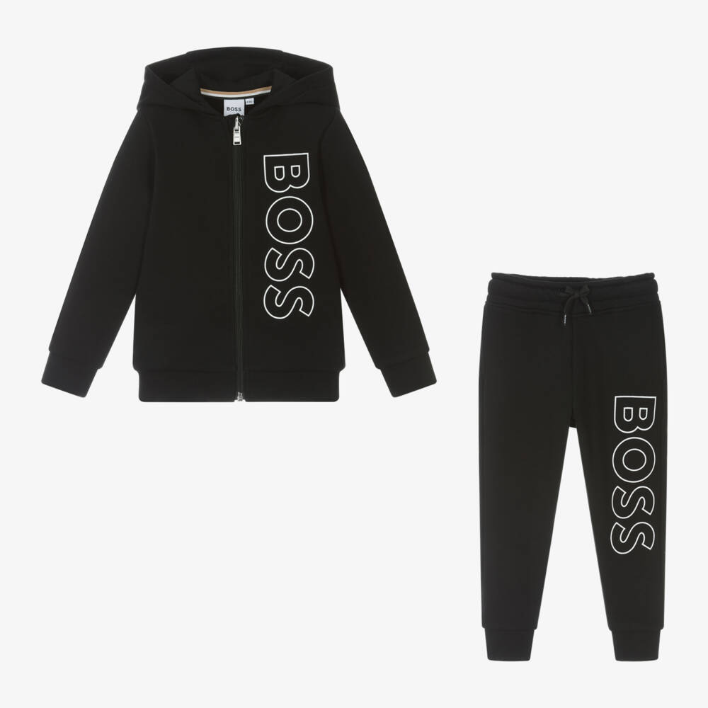 BOSS-Boys Cotton Black Logo Tracksuit | Childrensalon Outlet
