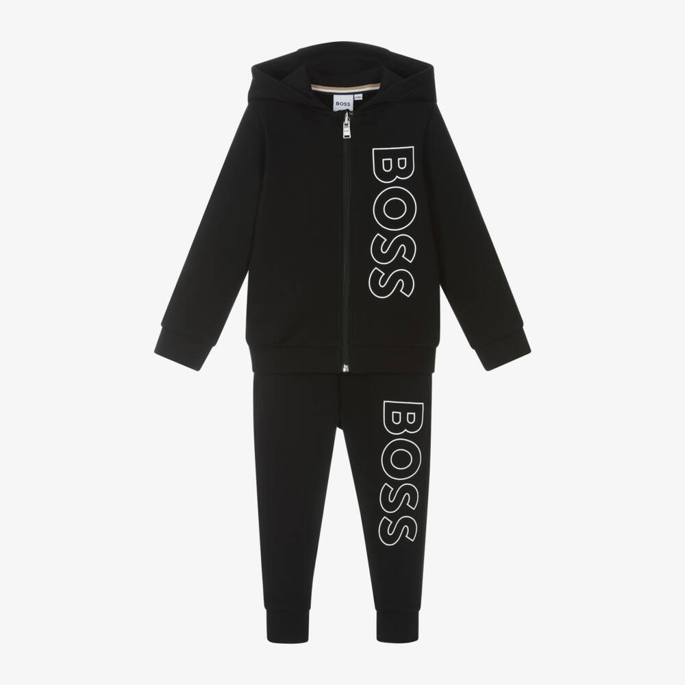 BOSS-Boys Cotton Black Logo Tracksuit | Childrensalon Outlet