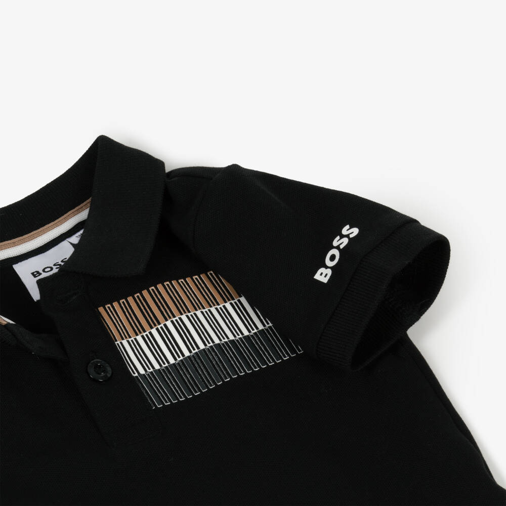 BOSS-قميص بولو قطني أسود للأولاد | Childrensalon Outlet