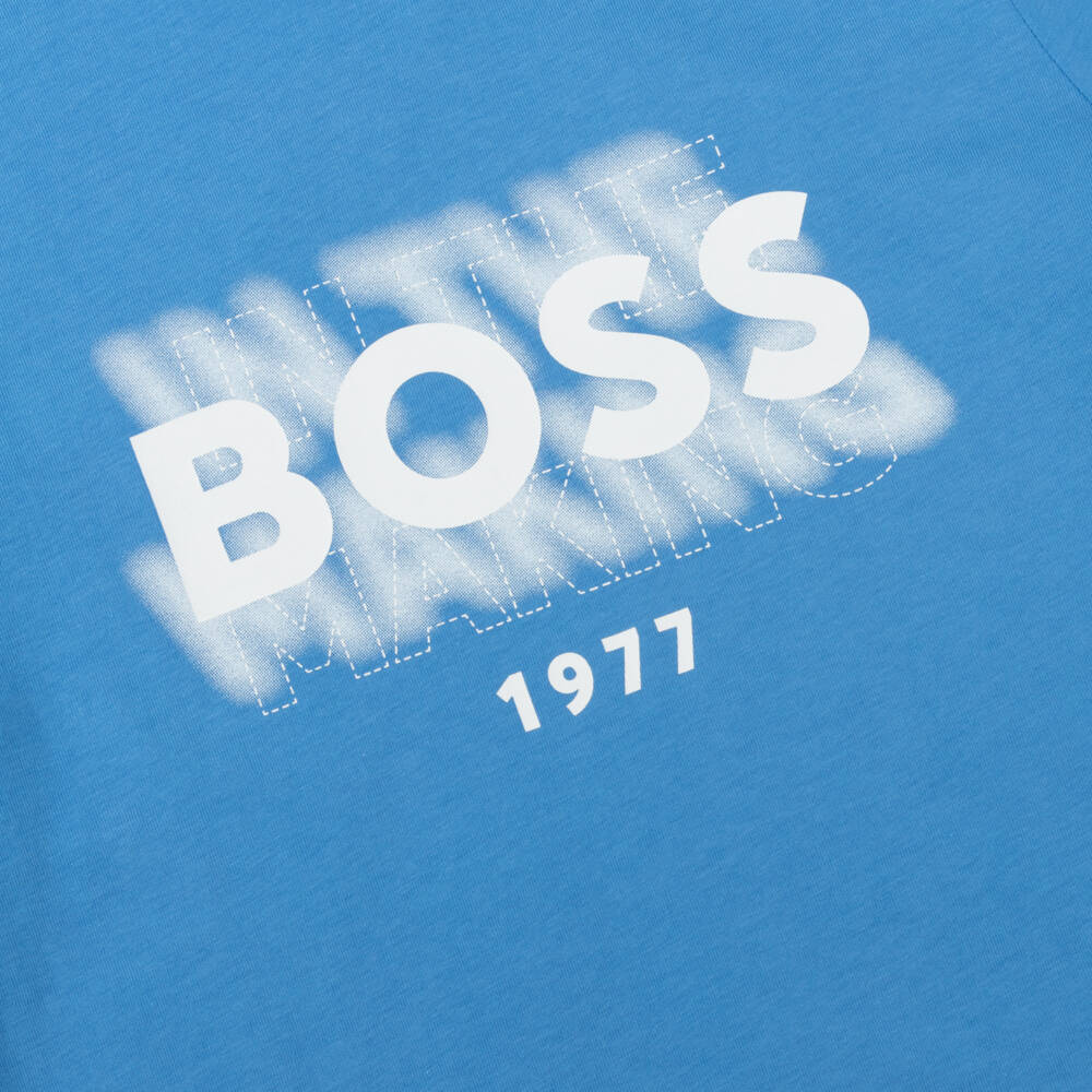 BOSS-Футболка из хлопка с логотипом для мальчиков синяя | Childrensalon Outlet