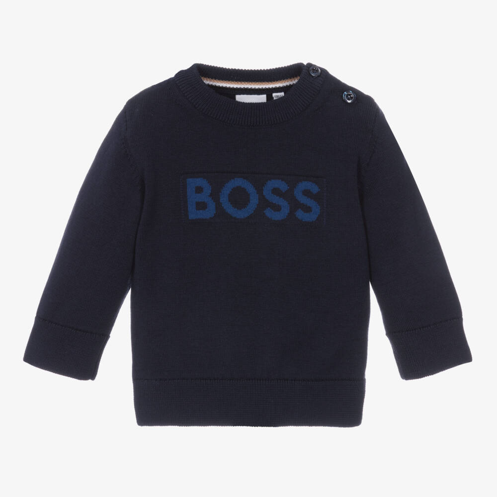 BOSS-Синий хлопковый свитер для мальчиков | Childrensalon Outlet