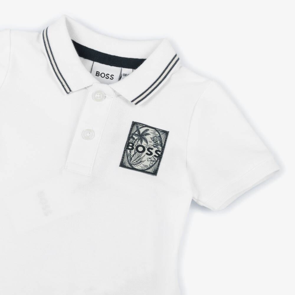 BOSS-Boys Cotton Piqué Polo in White | Childrensalon Outlet