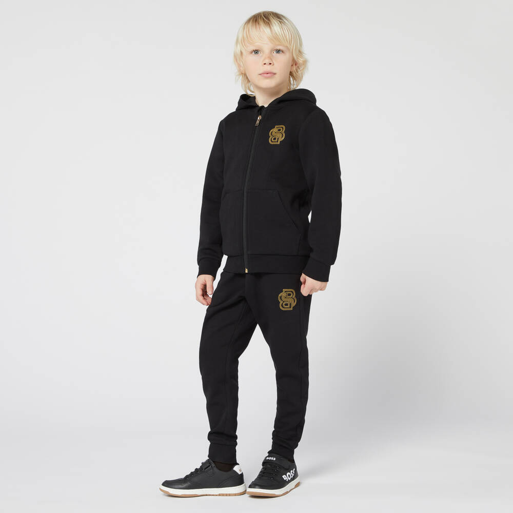 BOSS-Boys Cotton-Rich Black Jersey Trousers | Childrensalon Outlet
