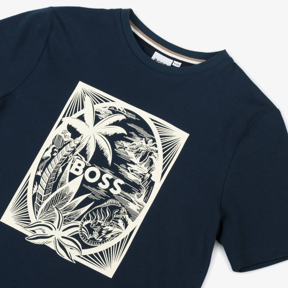 BOSS-Boys Cotton Tee in Deep Blue | Childrensalon Outlet