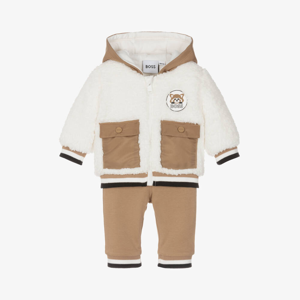 BOSS-Boys Cozy Beige Sherpa Tracksuit | Childrensalon Outlet
