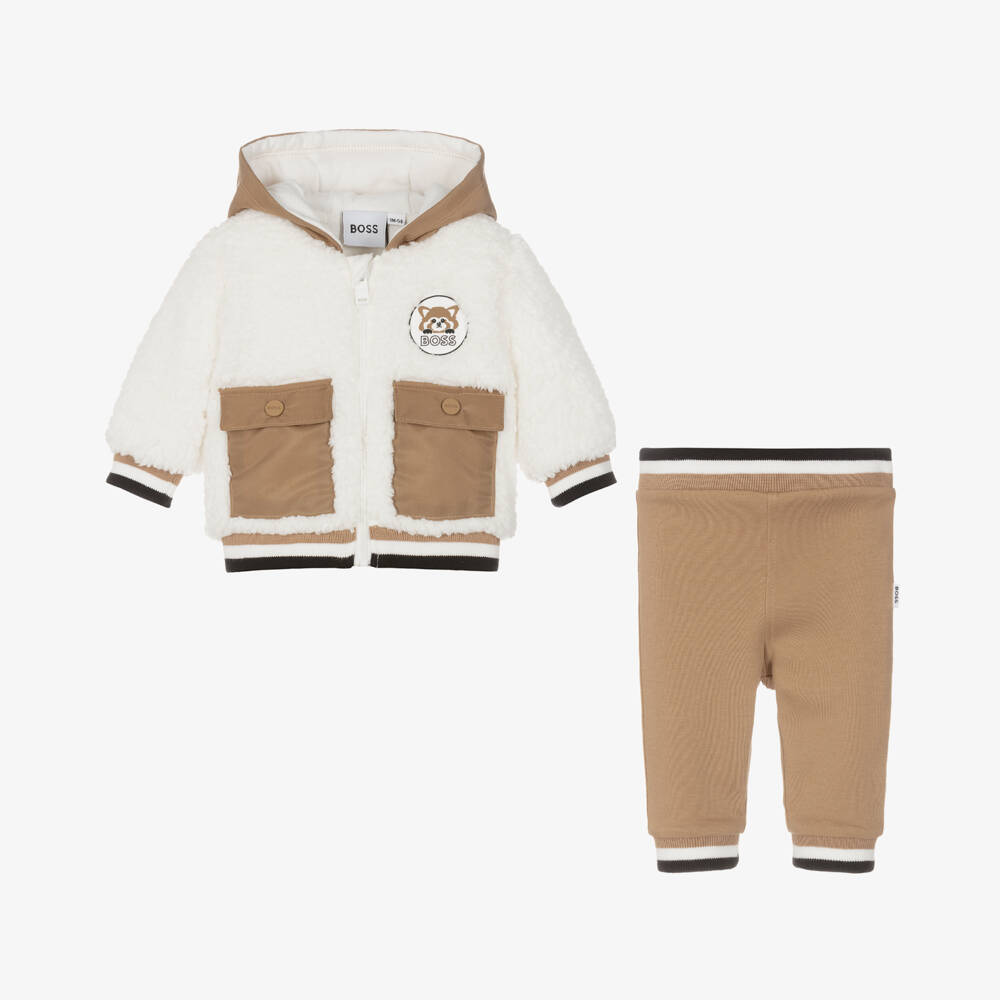 BOSS-Boys Cozy Beige Sherpa Tracksuit | Childrensalon Outlet