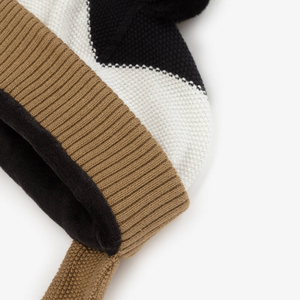 BOSS-Boys Cozy Beige Striped Bobble Hat | Childrensalon Outlet