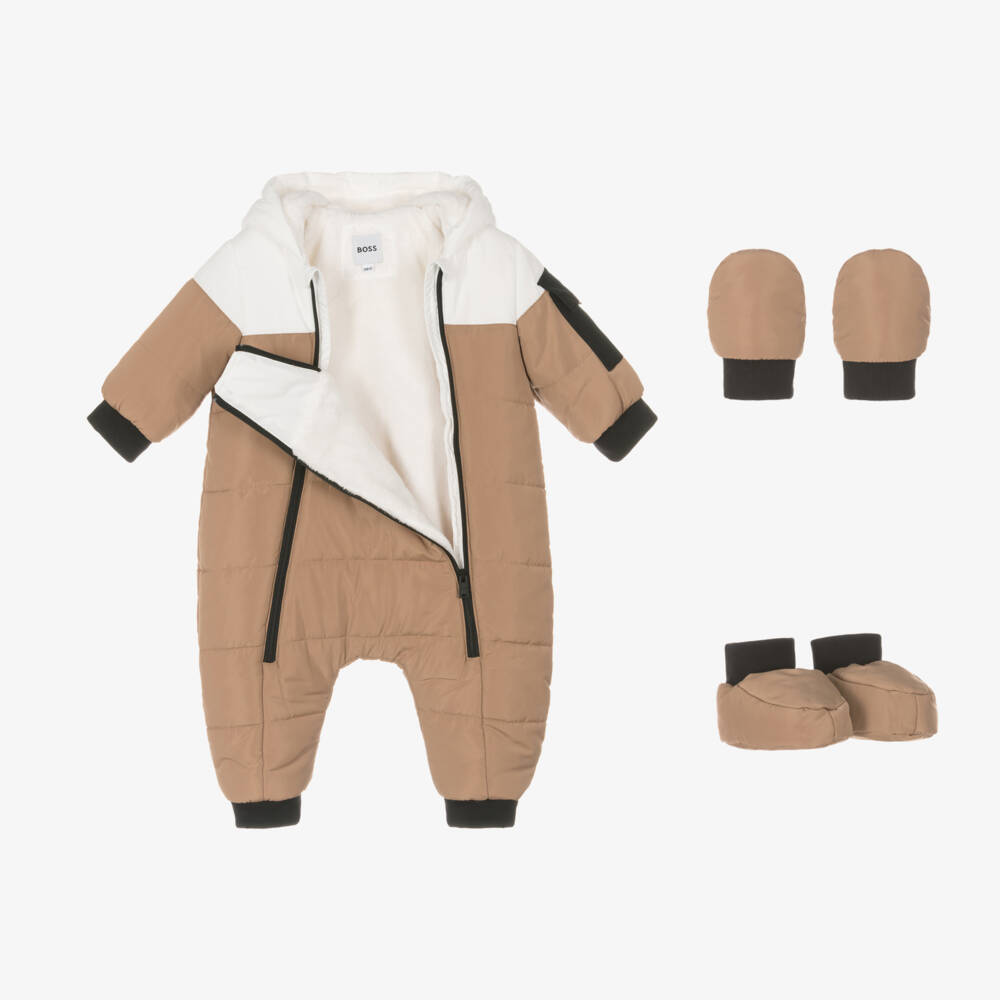 BOSS-Boys Cozy Beige Winter Snowsuit | Childrensalon Outlet