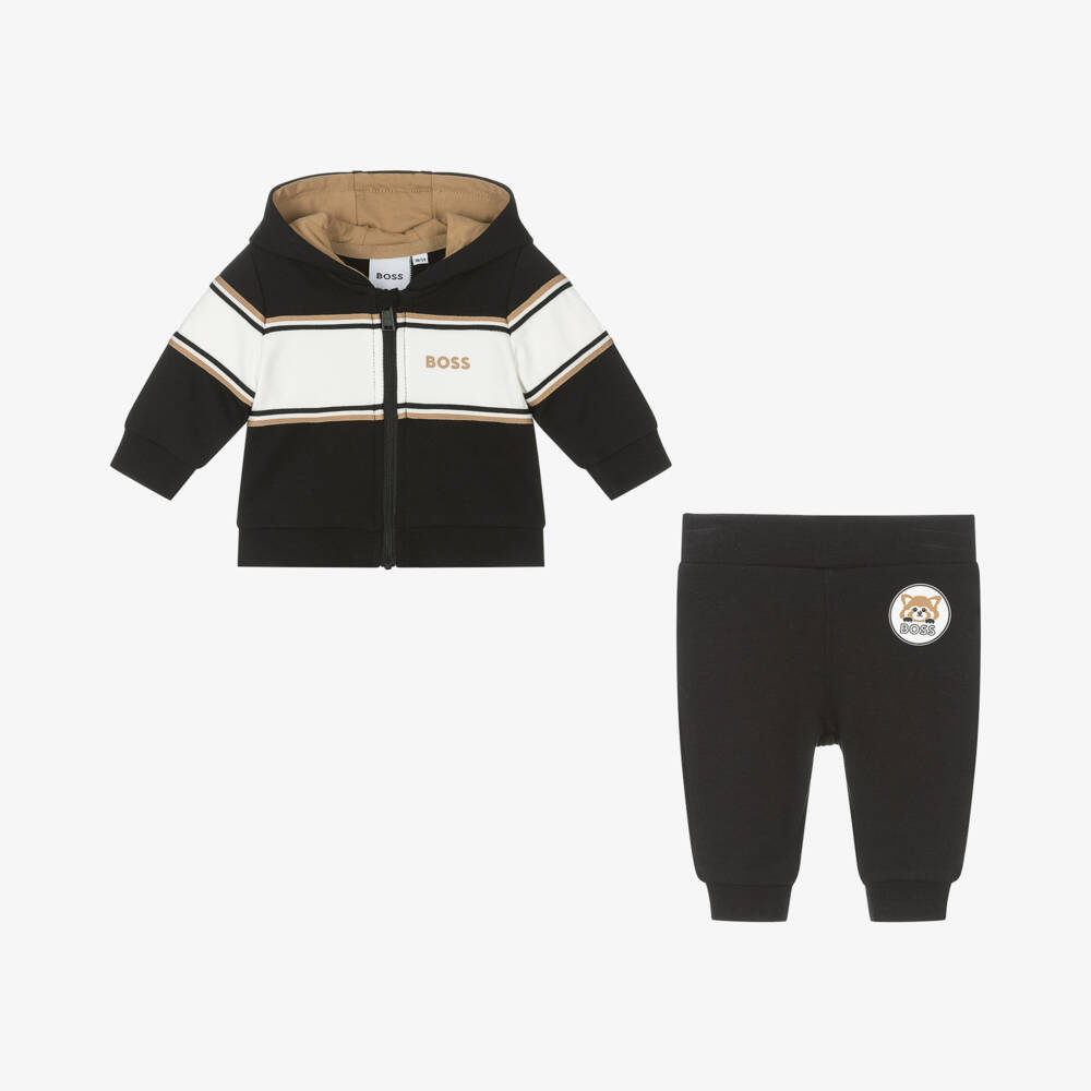BOSS-Boys Cozy Black Cotton Tracksuit | Childrensalon Outlet