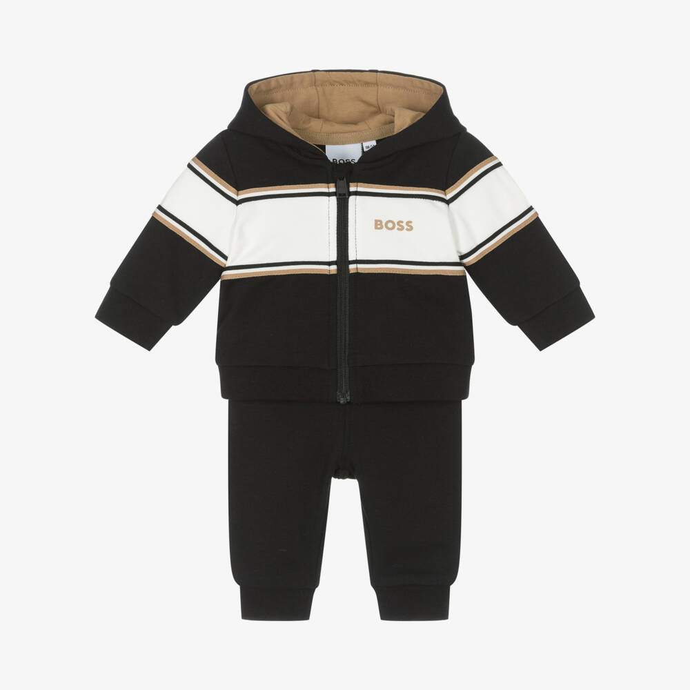 BOSS-Уютный черный хлопковый спортивный костюм для мальчиков | Childrensalon Outlet