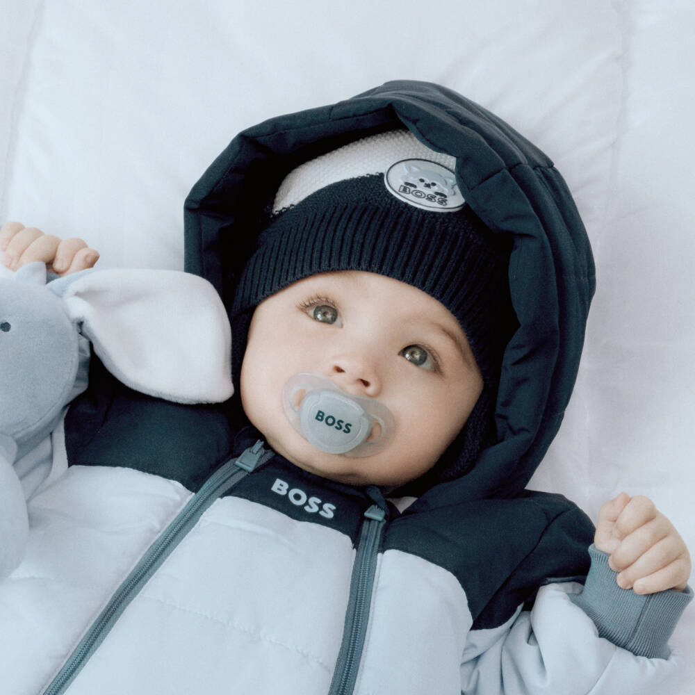 BOSS-Boys Cozy Blue Striped Bobble Hat | Childrensalon Outlet