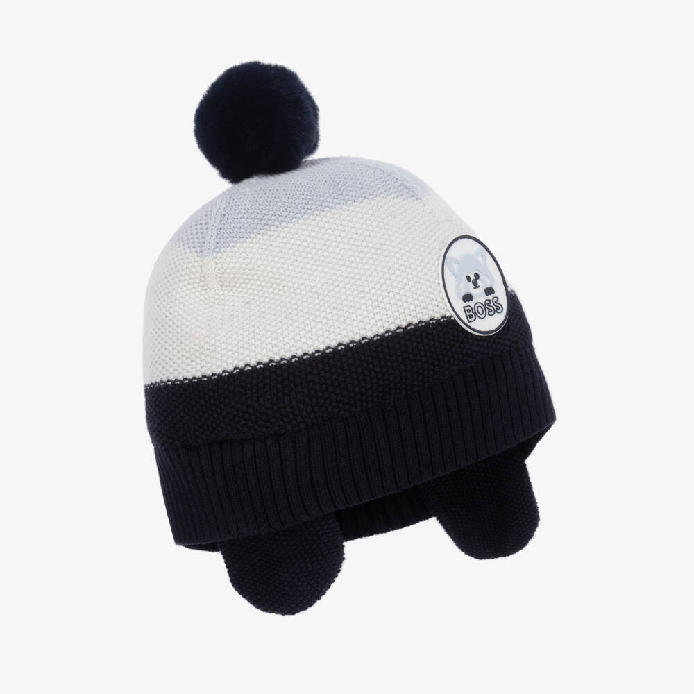 BOSS-Boys Cozy Blue Striped Bobble Hat | Childrensalon Outlet