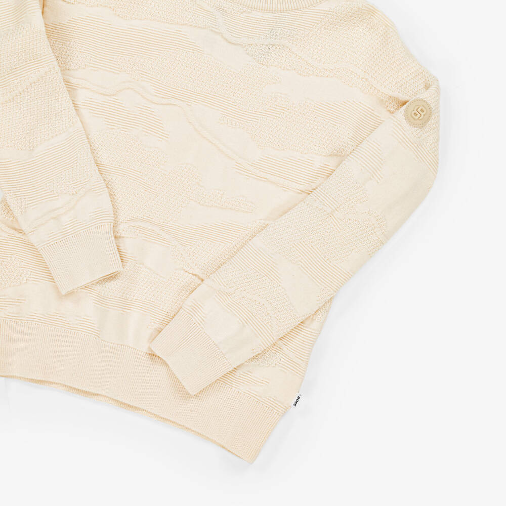 BOSS-Кремовый текстурированный хлопковый свитер для мальчиков | Childrensalon Outlet