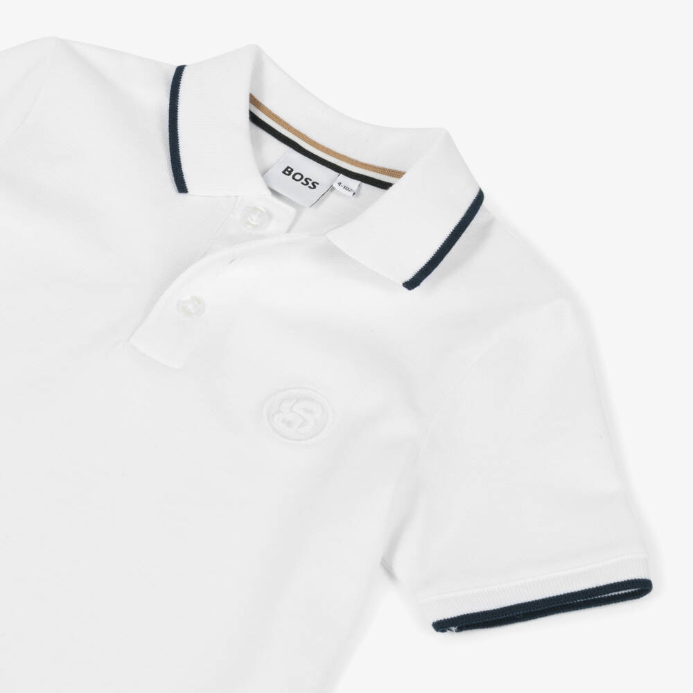 BOSS-Boys Crisp White Piqué Polo | Childrensalon Outlet