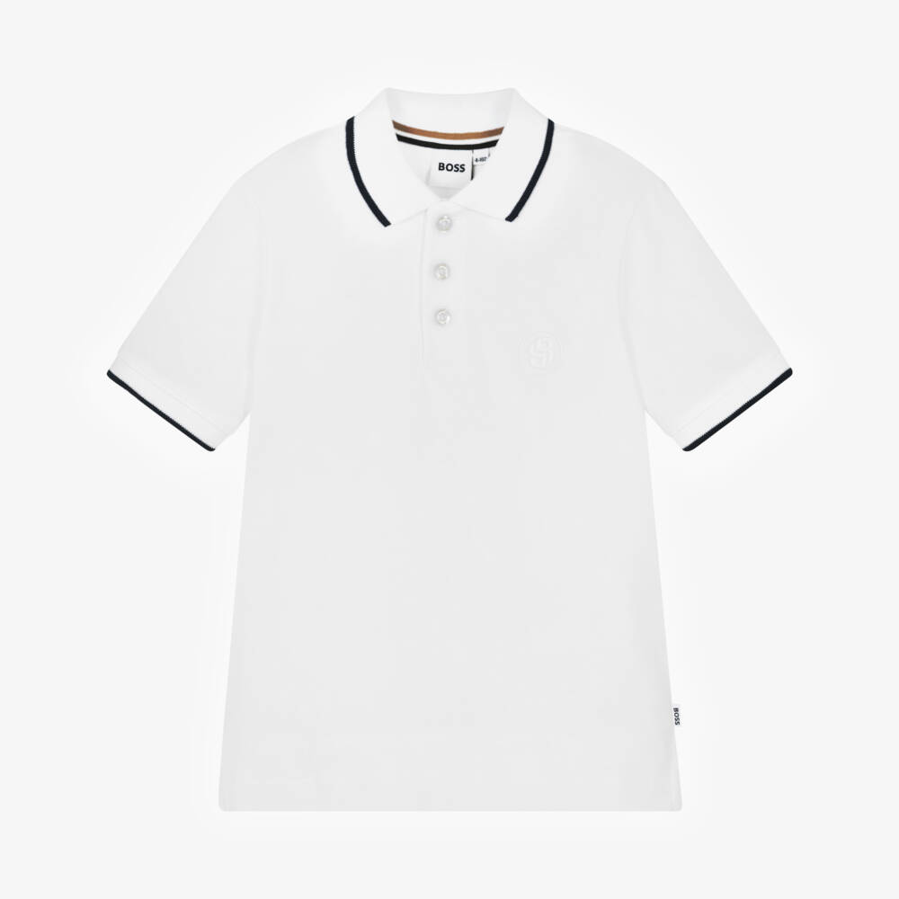 BOSS-Boys Crisp White Piqué Polo | Childrensalon Outlet