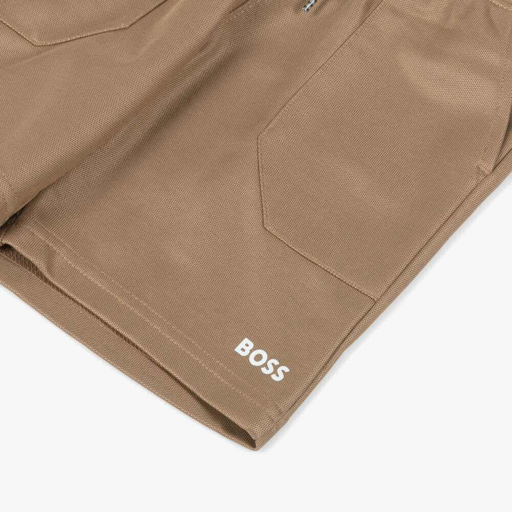 BOSS-Boys Dark Beige Cotton Jersey Shorts | Childrensalon Outlet