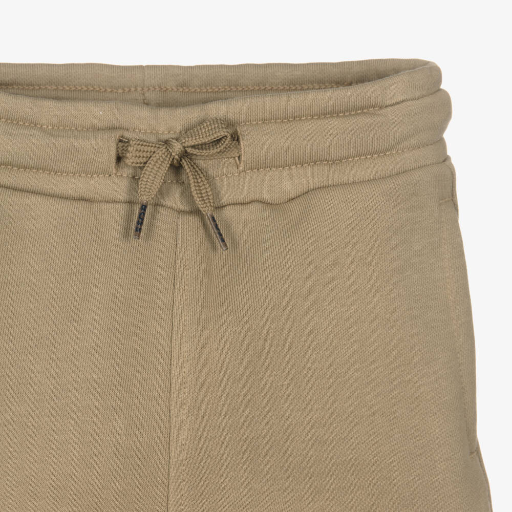 BOSS-Boys Dark Beige Cotton Jersey Shorts with Patch Logo | Childrensalon Outlet