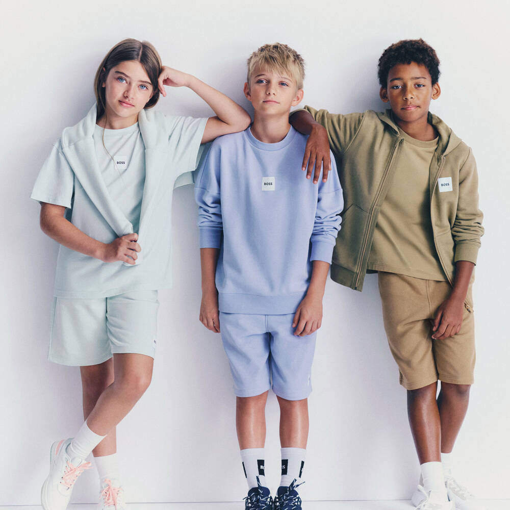 BOSS-Boys Dark Beige Cotton Jersey Shorts with Patch Logo | Childrensalon Outlet