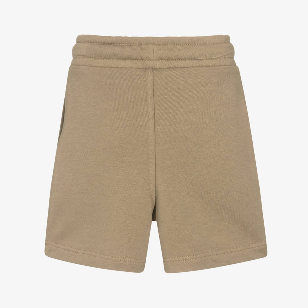 BOSS-Boys Dark Beige Cotton Jersey Shorts with Patch Logo | Childrensalon Outlet