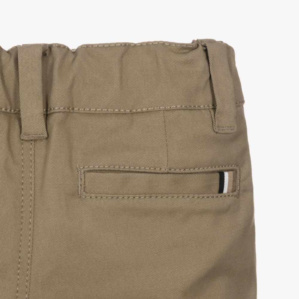 BOSS-Boys Dark Beige Cotton Twill Chino Shorts | Childrensalon Outlet