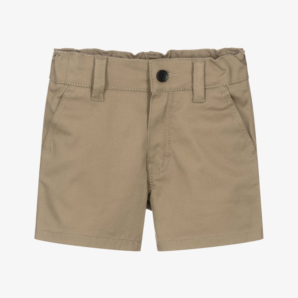 BOSS-Boys Dark Beige Cotton Twill Chino Shorts | Childrensalon Outlet