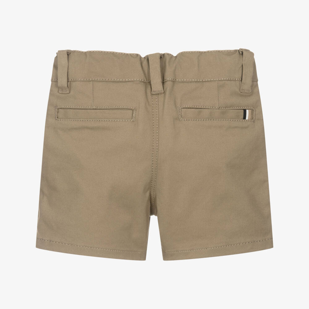 BOSS-Boys Dark Beige Cotton Twill Chino Shorts | Childrensalon Outlet