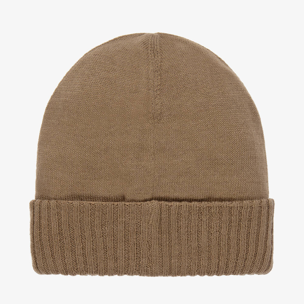 BOSS-قبعة بيني مزيج صوف محبوك لون بيج داكن للأولاد | Childrensalon Outlet