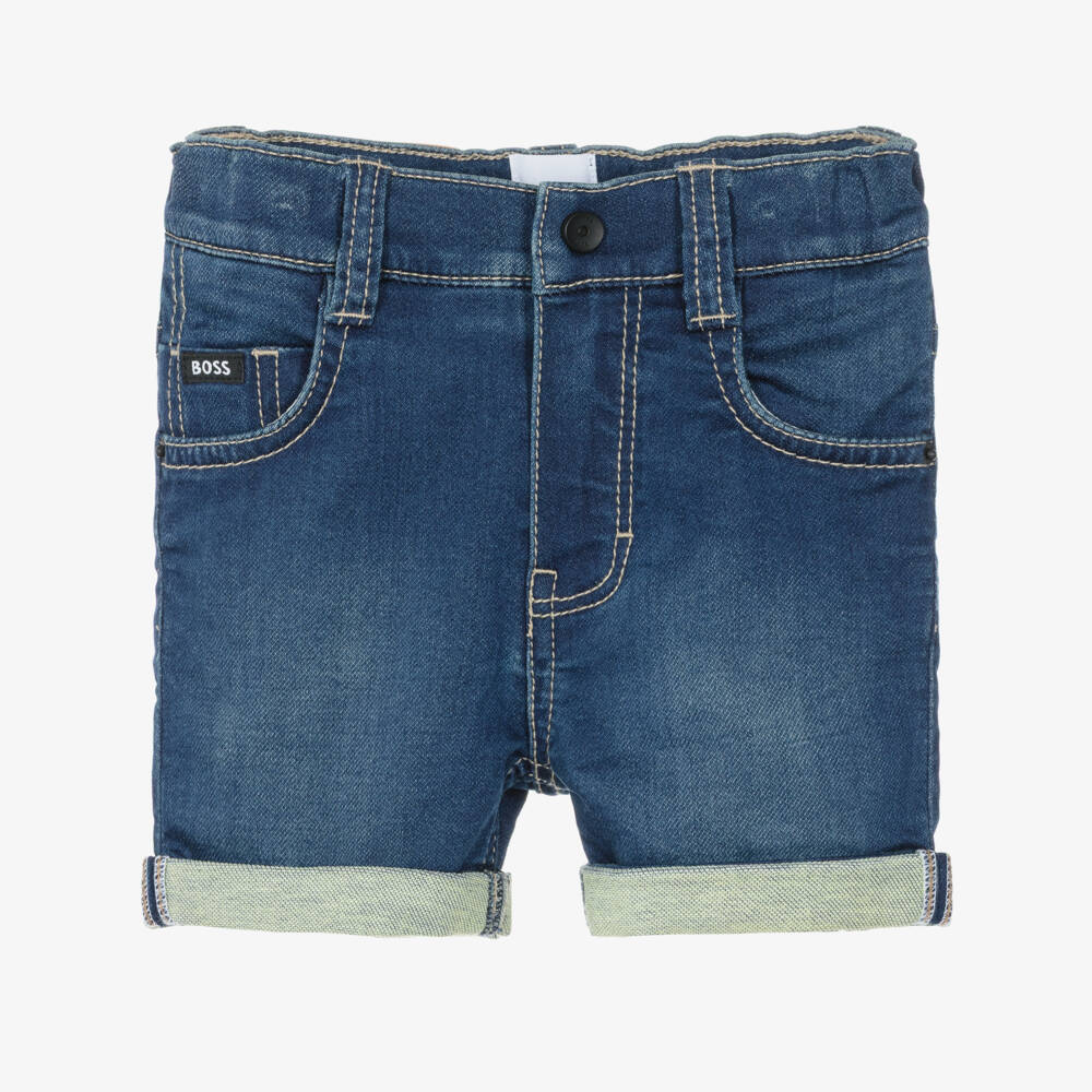 BOSS-Boys Dark Blue Stretch Denim Shorts | Childrensalon Outlet