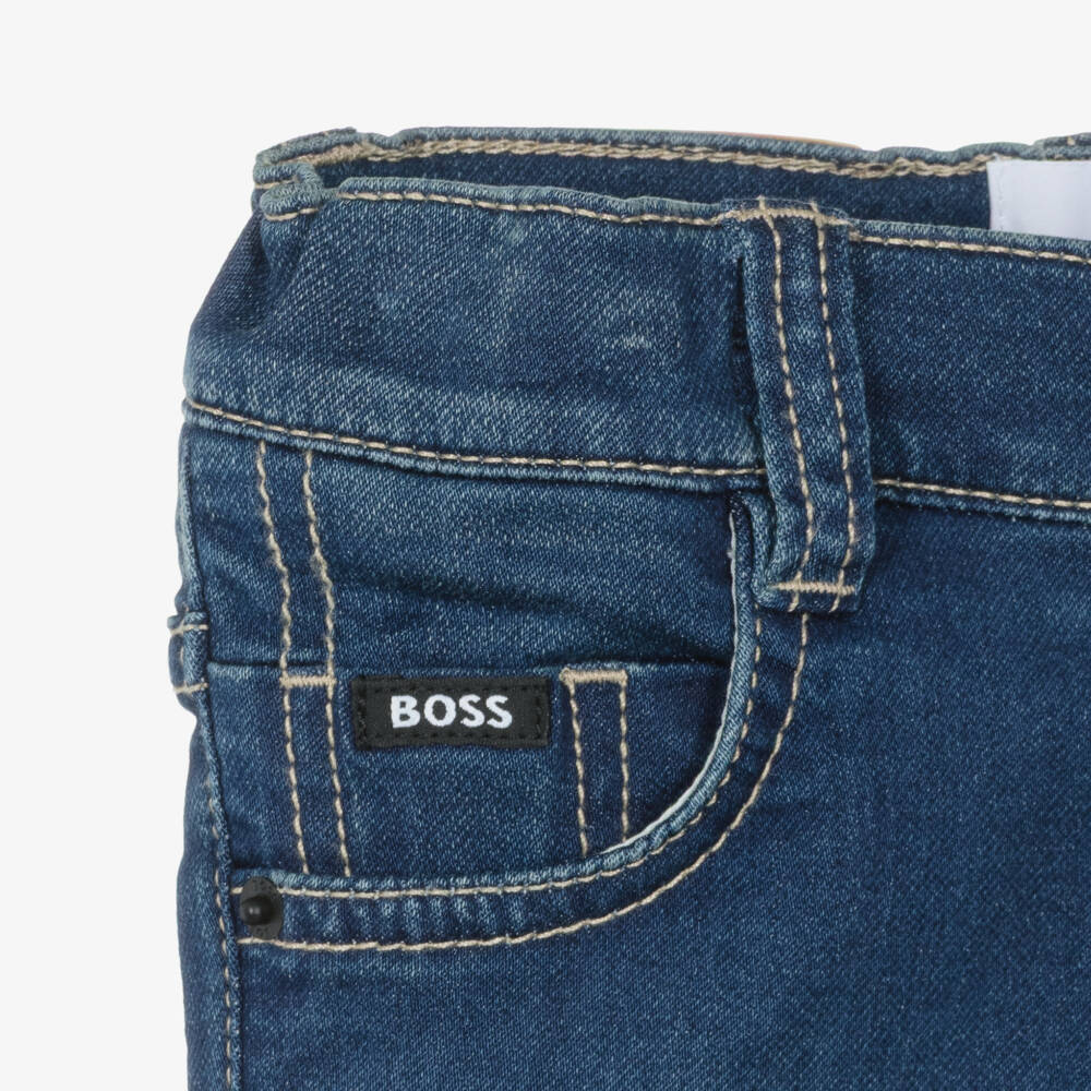 BOSS-Boys Dark Blue Stretch Denim Shorts | Childrensalon Outlet