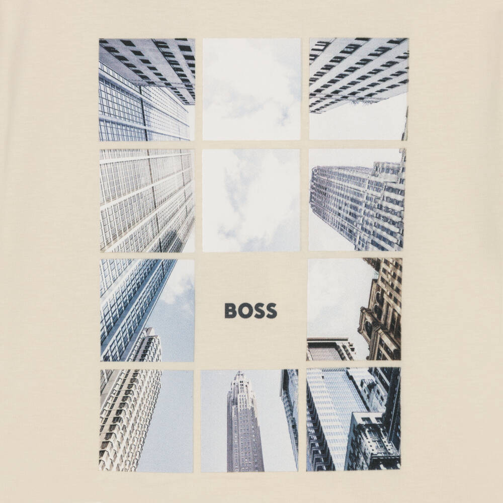 BOSS-Boys Dark Ivory City Graphic Cotton T-Shirt | Childrensalon Outlet